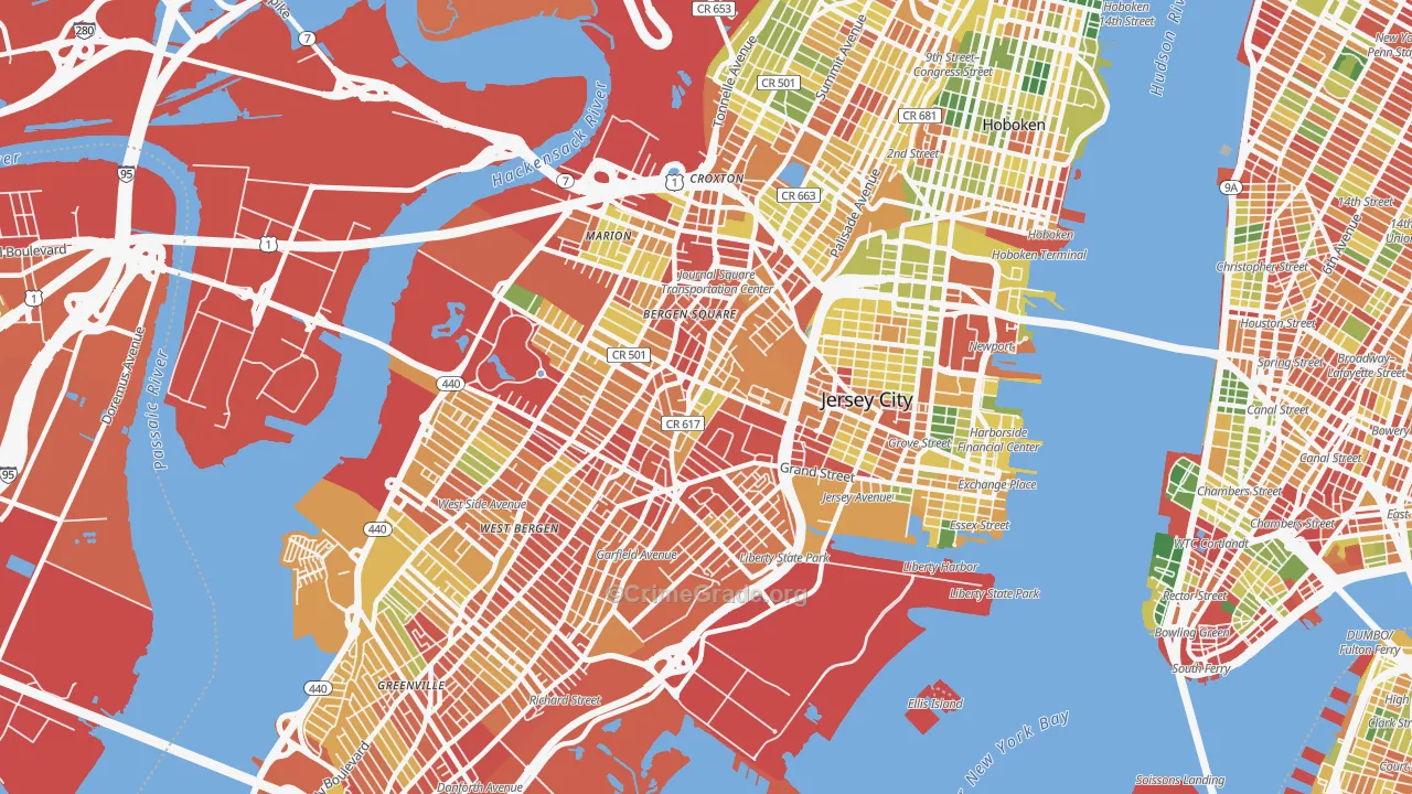 Jersey City, NJ Map of Robbery Rates