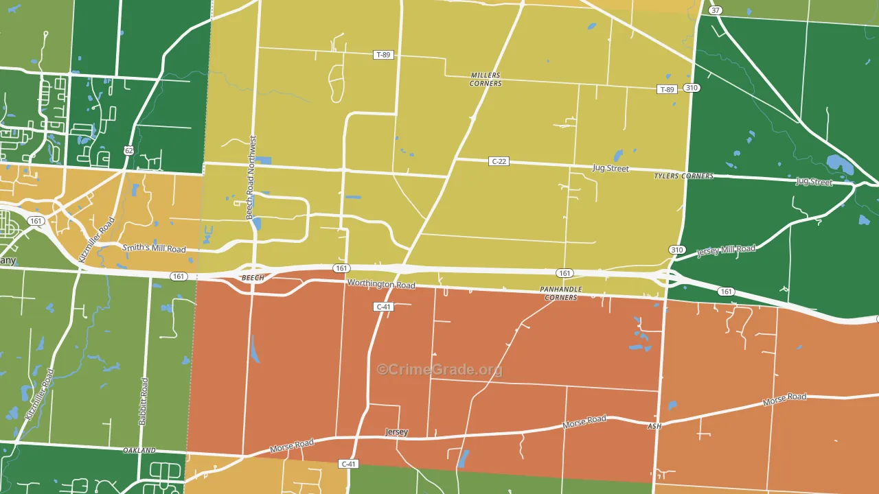 Jersey, OH Map of Robbery Rates