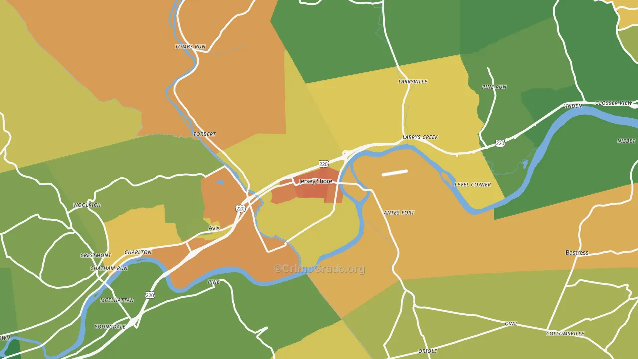 Jersey Shore, PA Map of Robbery Rates