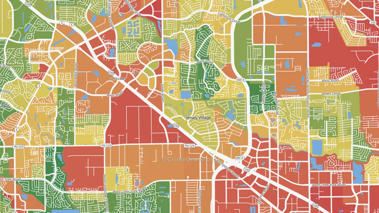 Jersey Village, TX Map of Robbery Rates