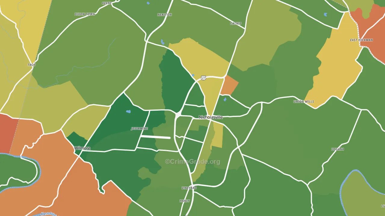 Jessamine County, KY Map of Robbery Rates