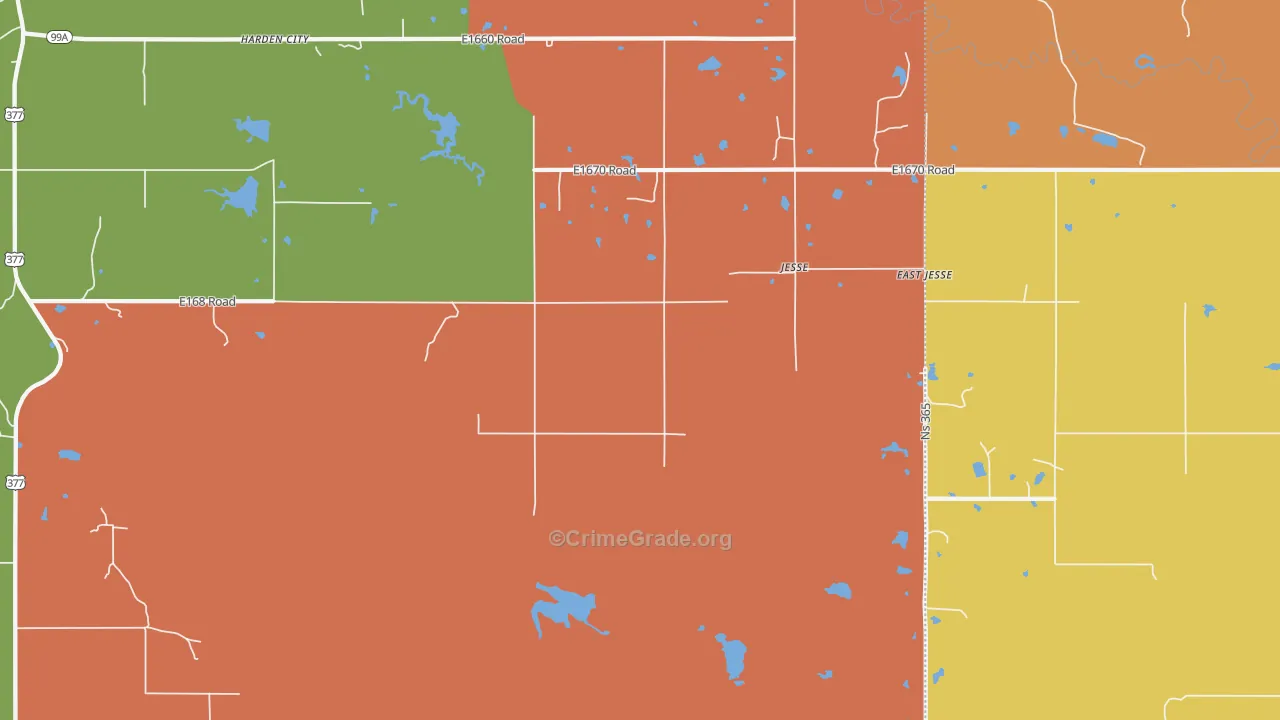 Jesse, OK Map of Robbery Rates
