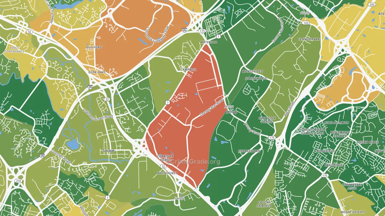 Jessup, MD Map of Robbery Rates
