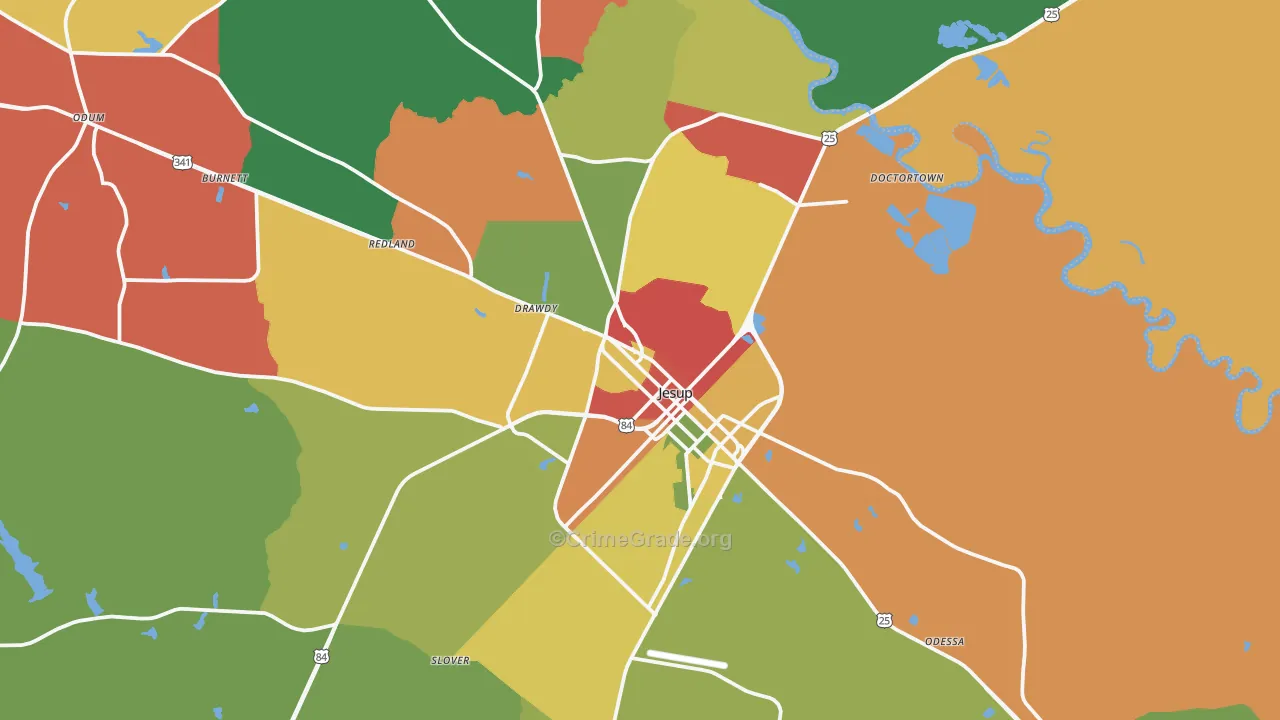 Jesup, GA Map of Robbery Rates
