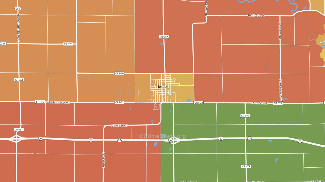 Jesup, IA Map of Robbery Rates