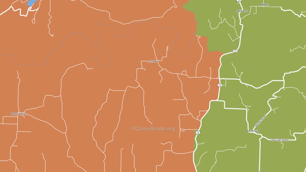 Jethro, AR Map of Robbery Rates