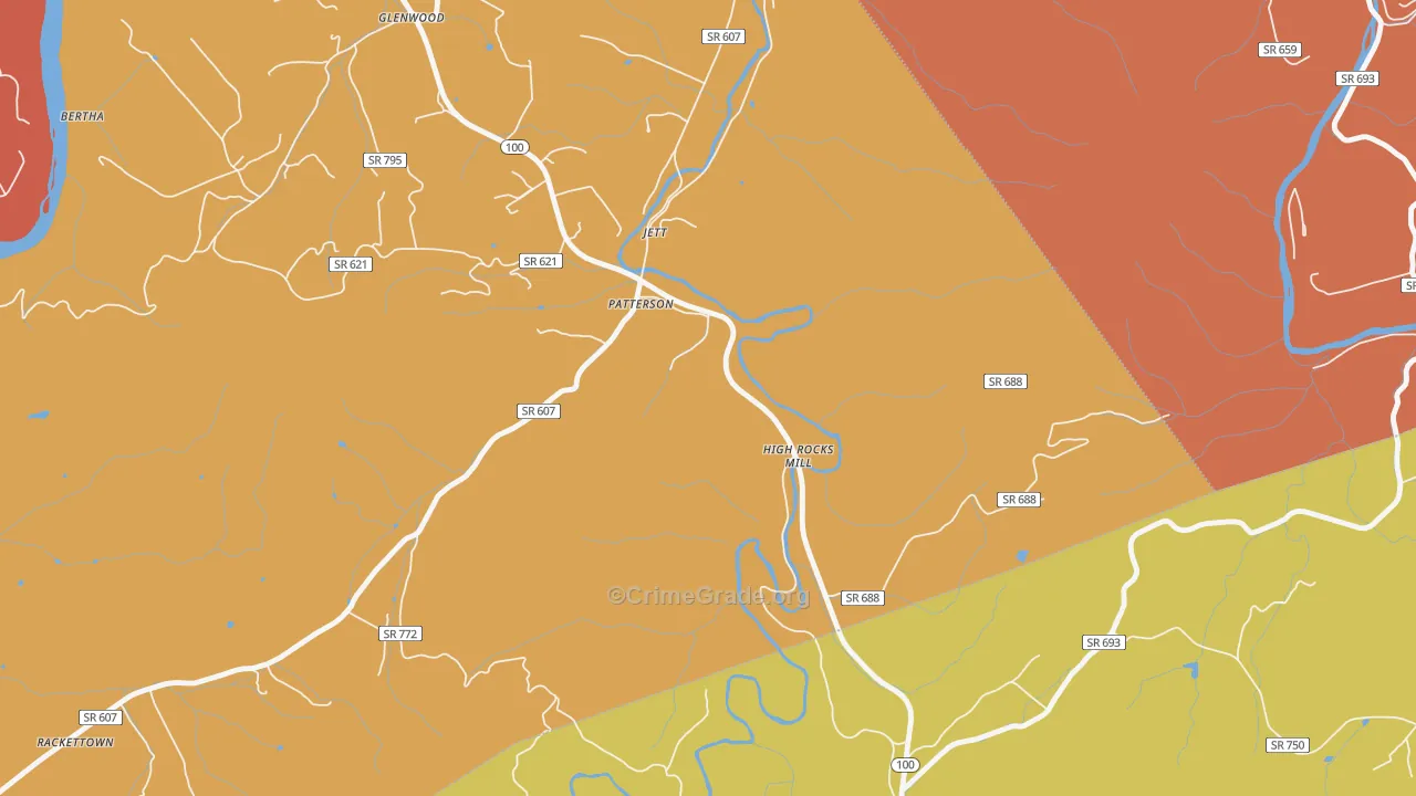 Jett, VA Map of Robbery Rates
