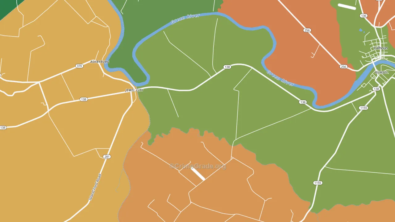 Jewel City, KY Map of Robbery Rates
