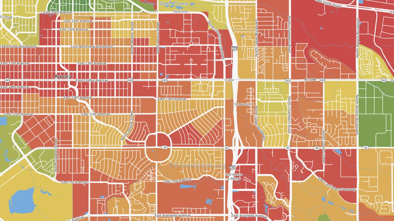 Jewell Heights-Hoffman Heights, Aurora, CO Map of Robbery Rates