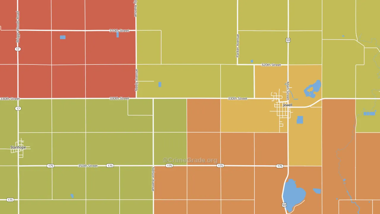 Jewell, IA Map of Robbery Rates
