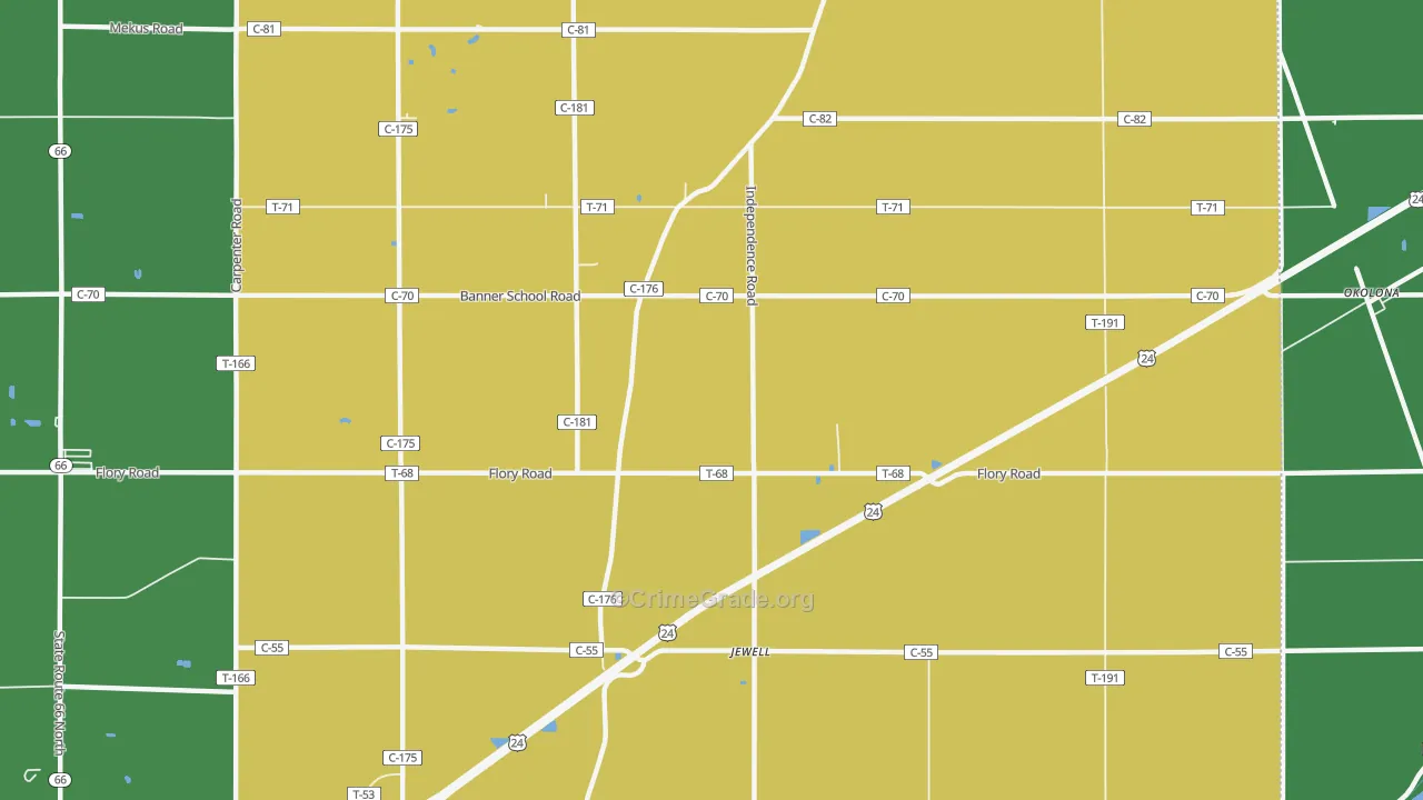 Jewell, OH Map of Robbery Rates