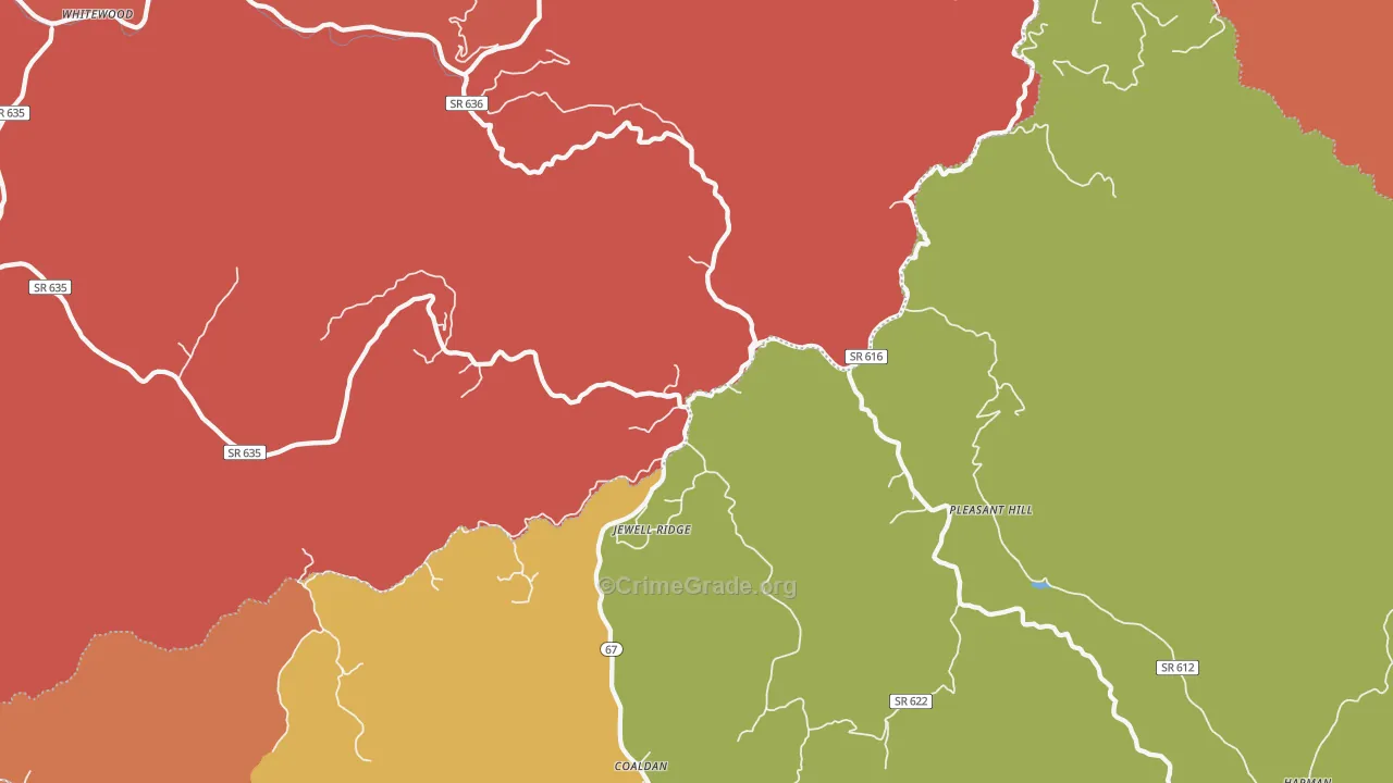 Jewell Ridge, VA Map of Robbery Rates