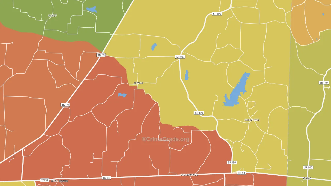Jewell, TN Map of Robbery Rates