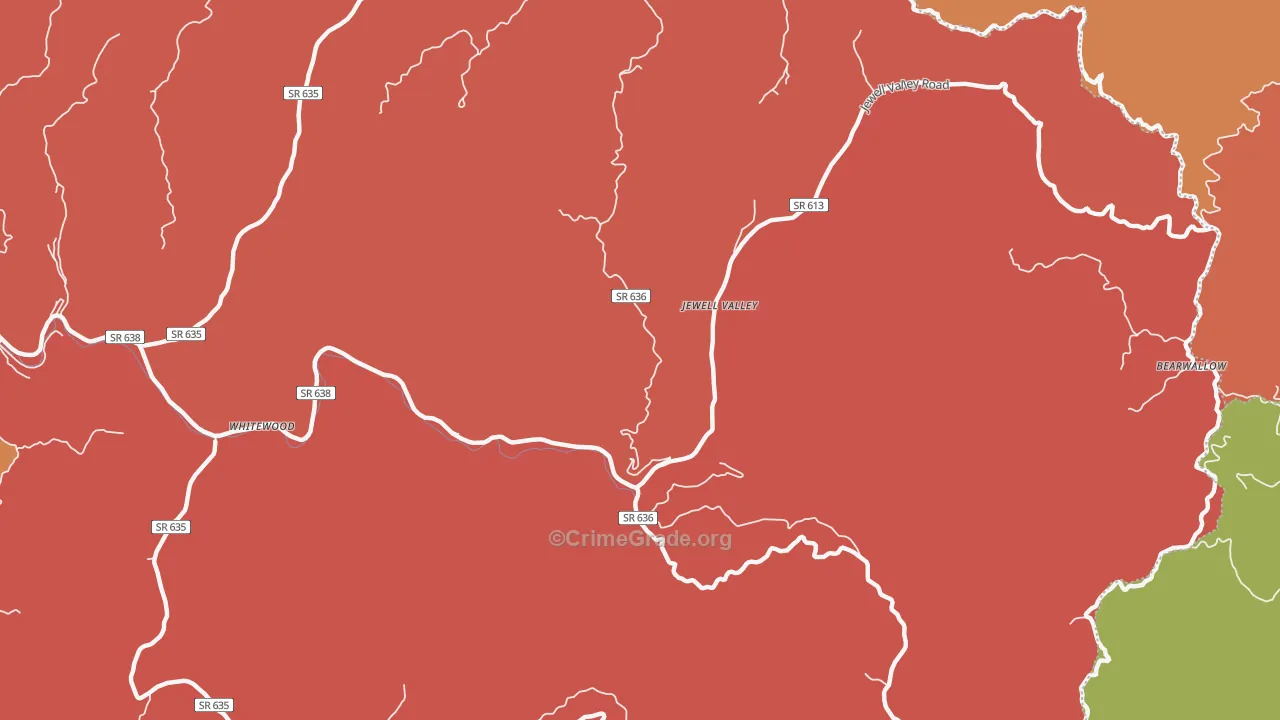 Jewell Valley, VA Map of Robbery Rates