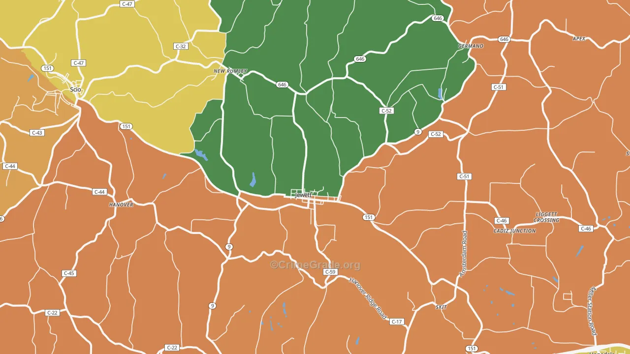 Jewett, OH Map of Robbery Rates