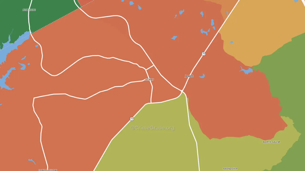 Jewett, TX Map of Robbery Rates