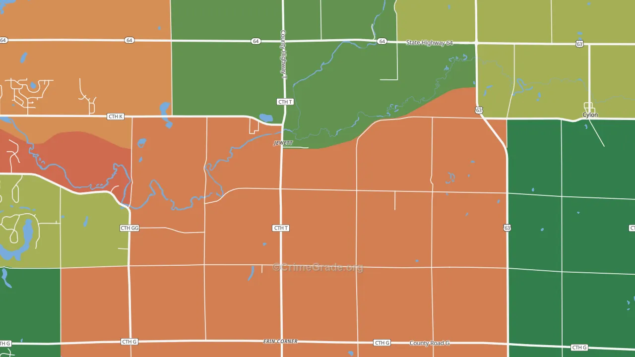 Jewett, WI Map of Robbery Rates