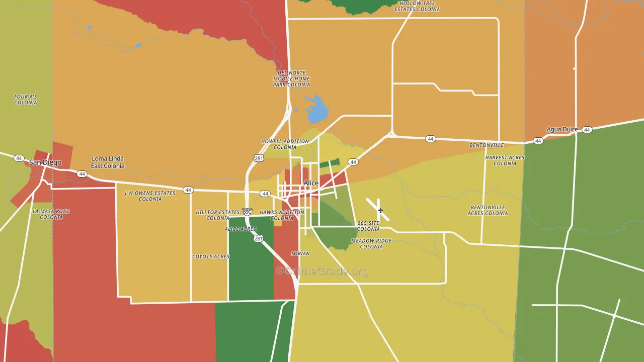 Jim Wells County, TX Map of Robbery Rates