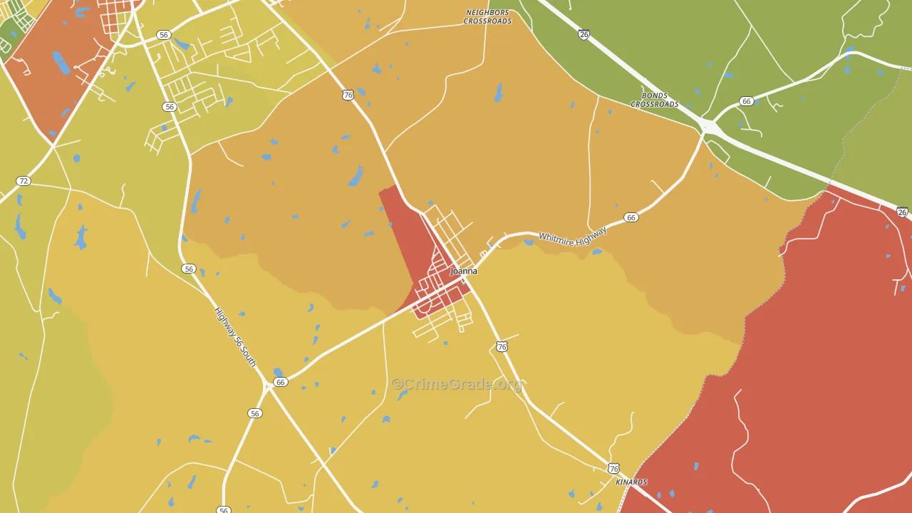 Joanna, SC Map of Robbery Rates