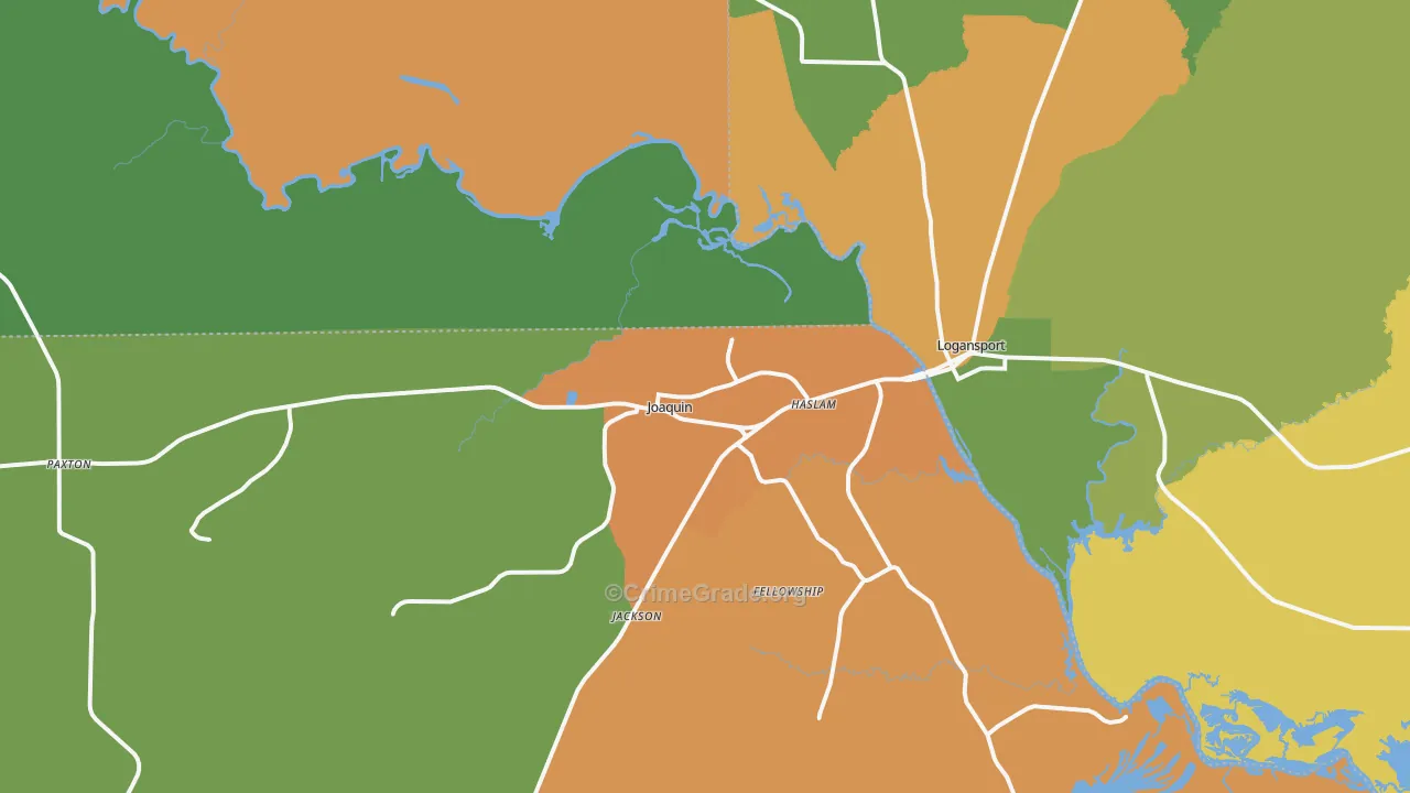 Joaquin, TX Map of Robbery Rates