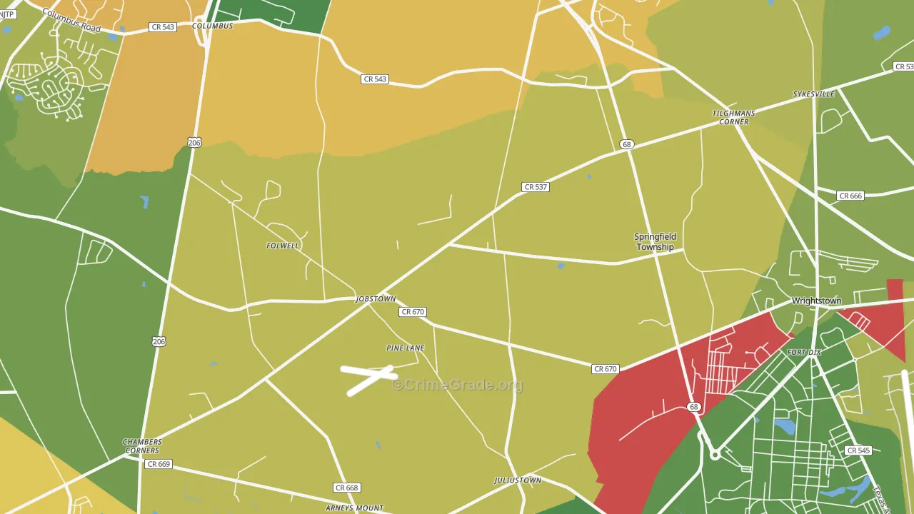Jobstown, NJ Map of Robbery Rates