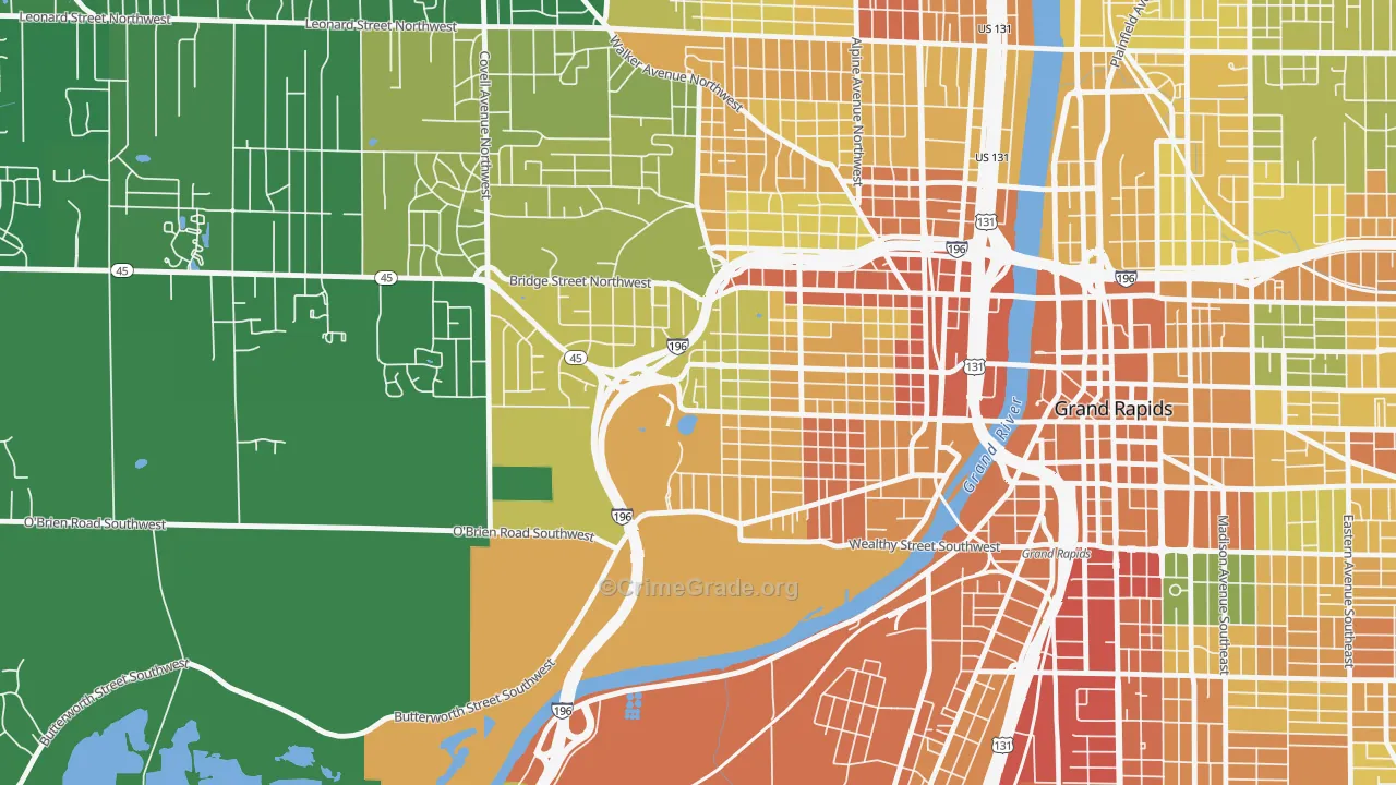 John Ball Park, Grand Rapids, MI Map of Robbery Rates