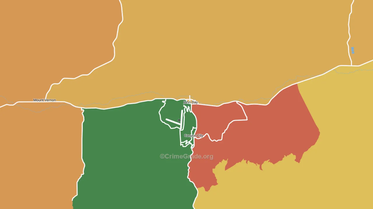 John Day, OR Map of Robbery Rates