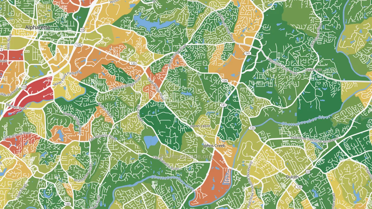 Johns Creek, GA Map of Robbery Rates
