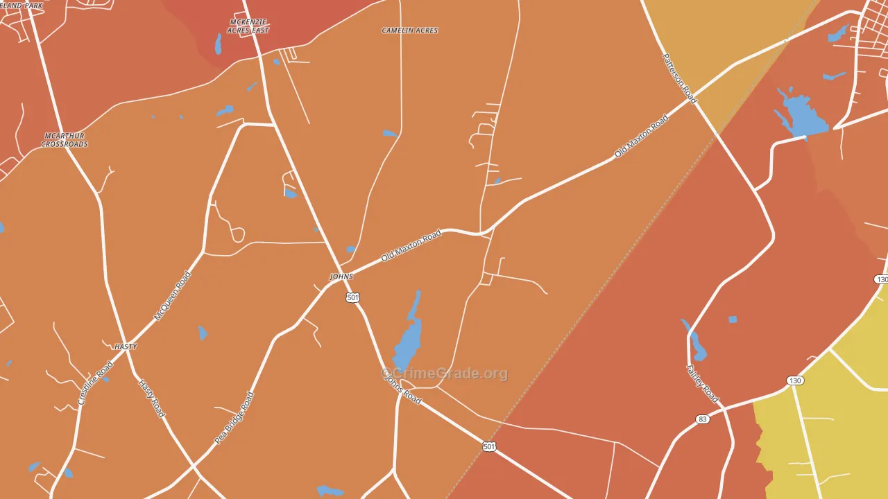Johns, NC Map of Robbery Rates
