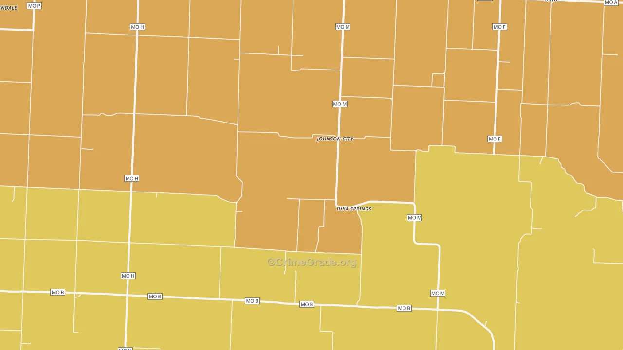 Johnson City, MO Map of Robbery Rates
