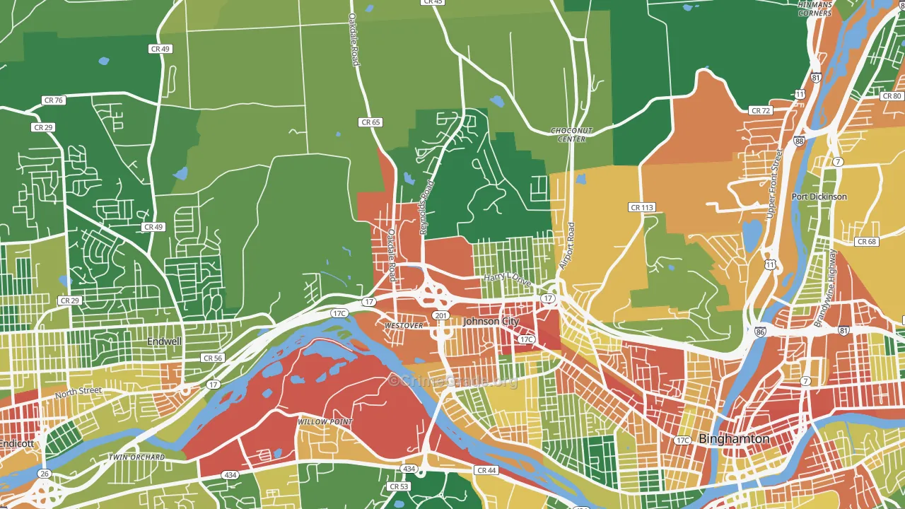 Johnson City, NY Map of Robbery Rates