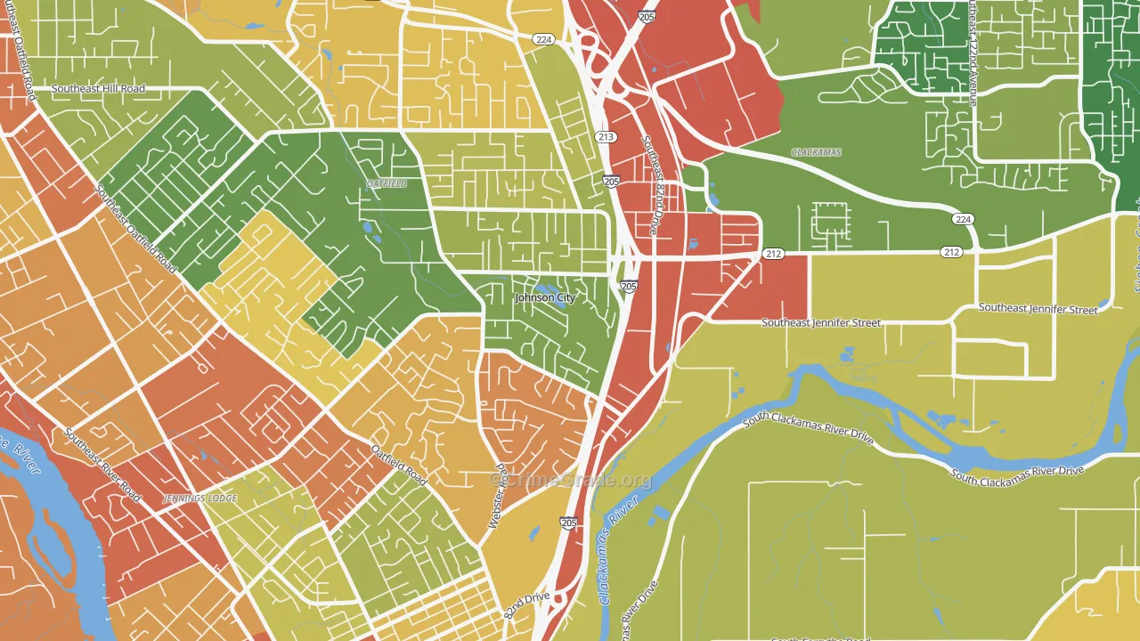Johnson City, OR Map of Robbery Rates