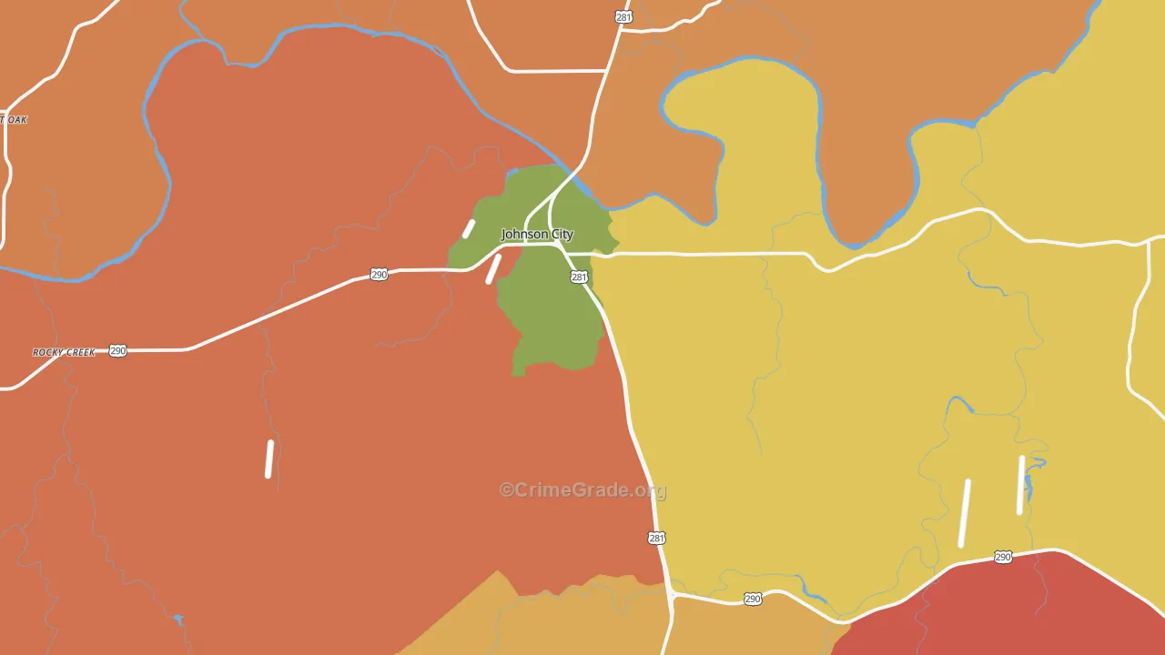 Johnson City, TX Map of Robbery Rates