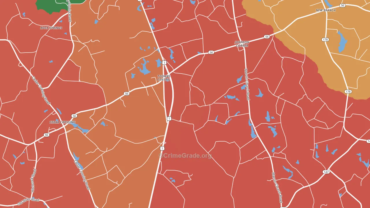 Johnson Corner, GA Map of Robbery Rates