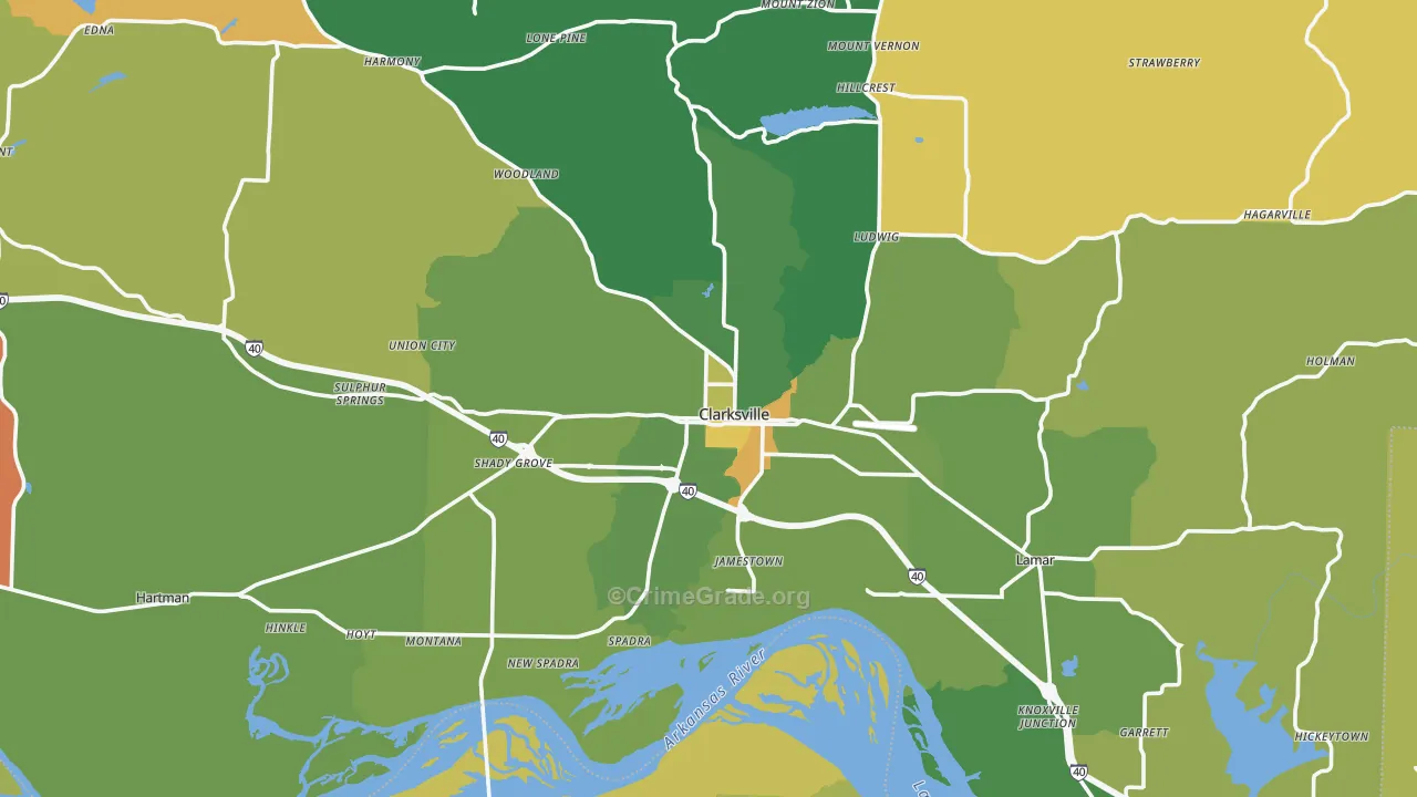Johnson County, AR Map of Robbery Rates