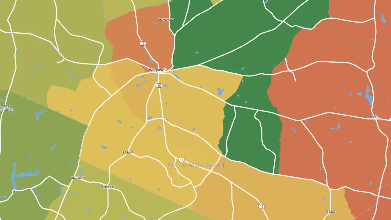 Johnson County, GA Map of Robbery Rates
