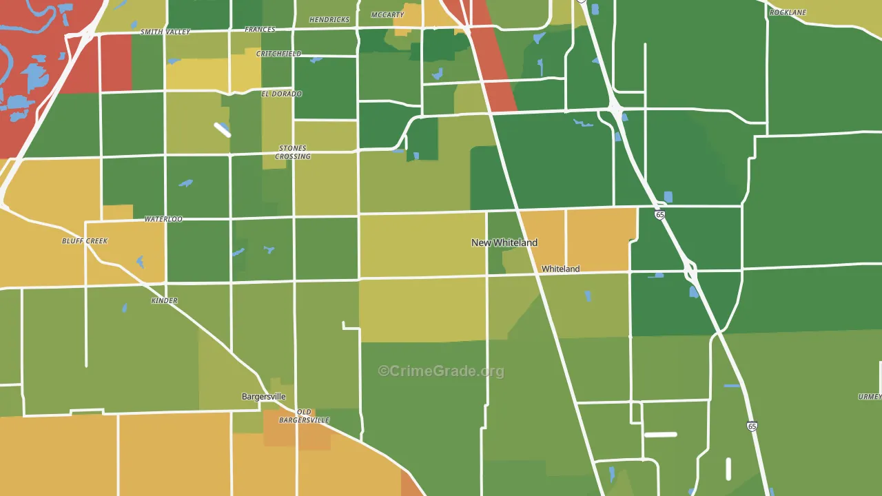 Johnson County, IN Map of Robbery Rates