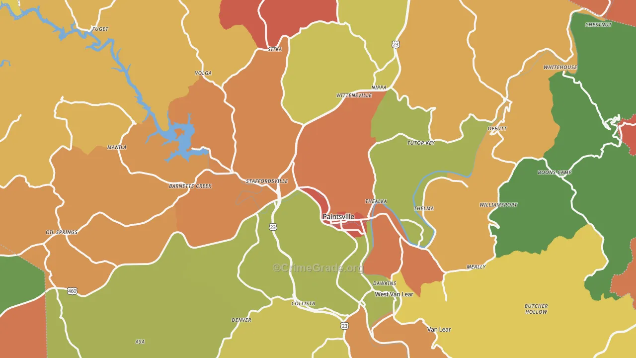 Johnson County, KY Map of Robbery Rates