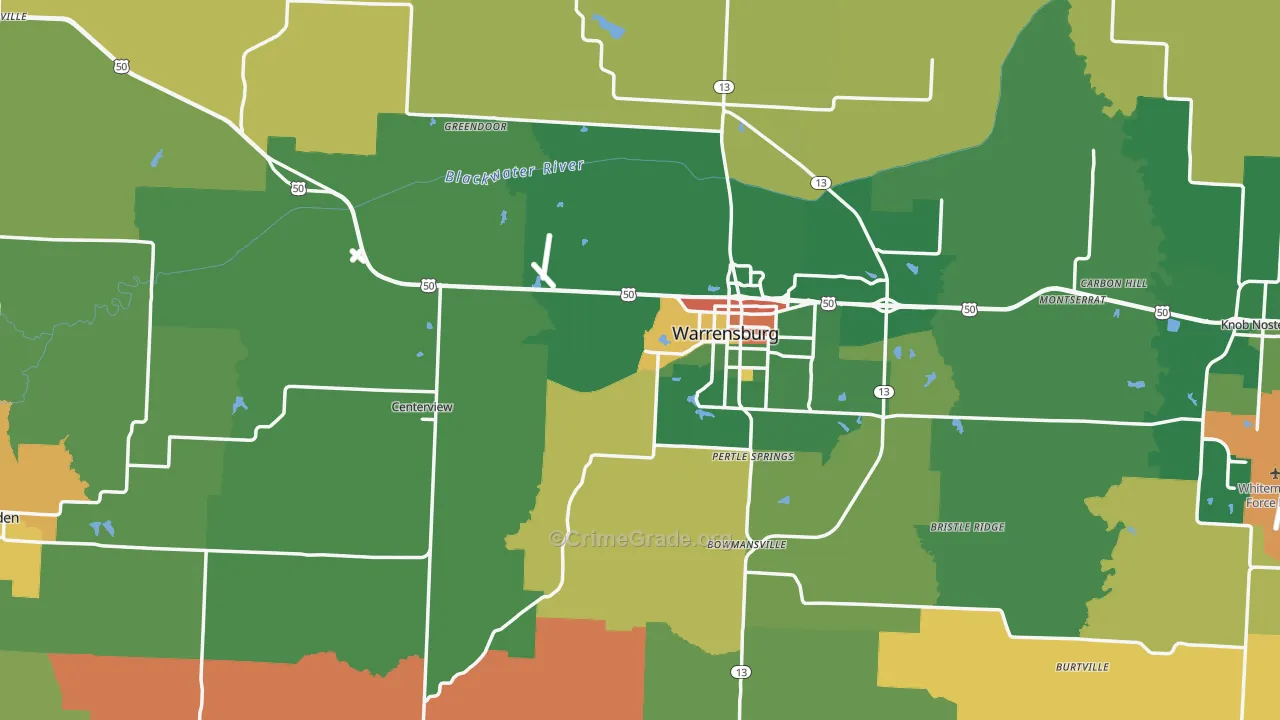 Johnson County, MO Map of Robbery Rates