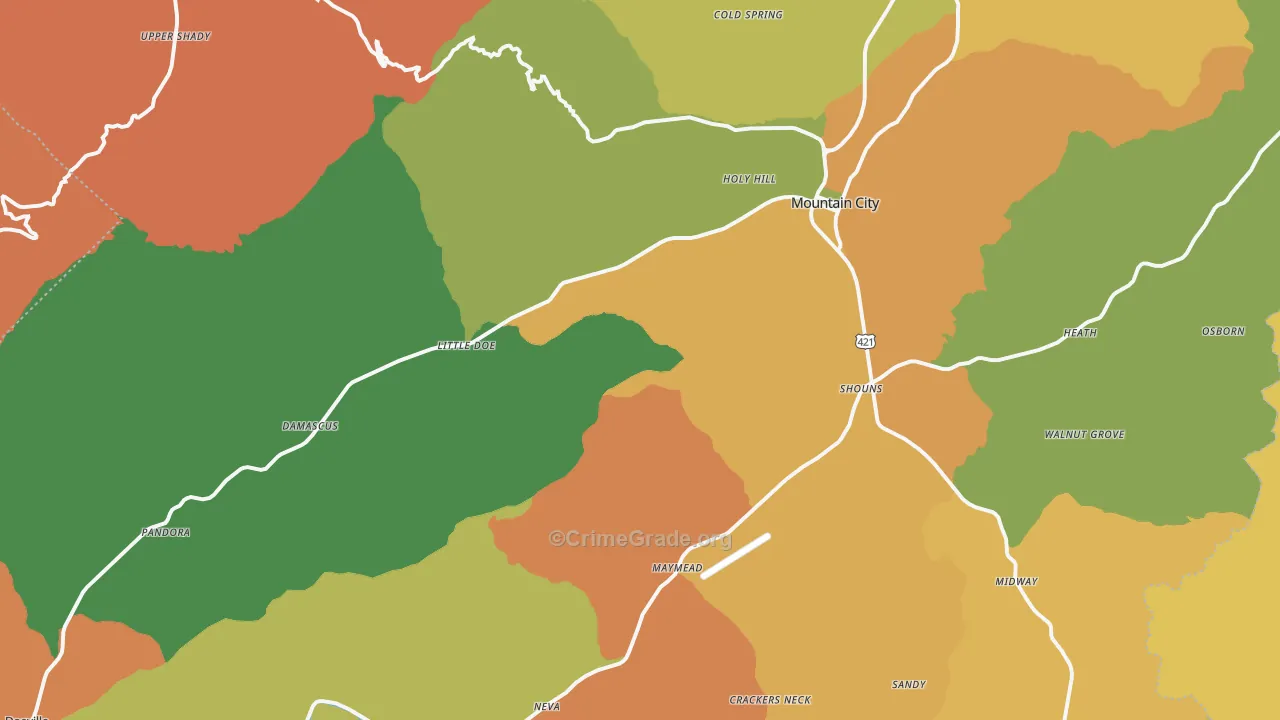 Johnson County, TN Map of Robbery Rates
