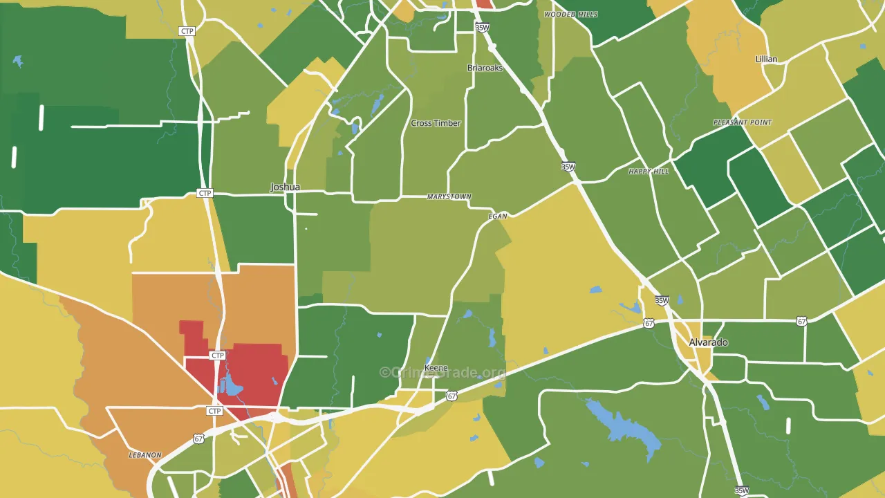 Johnson County, TX Map of Robbery Rates