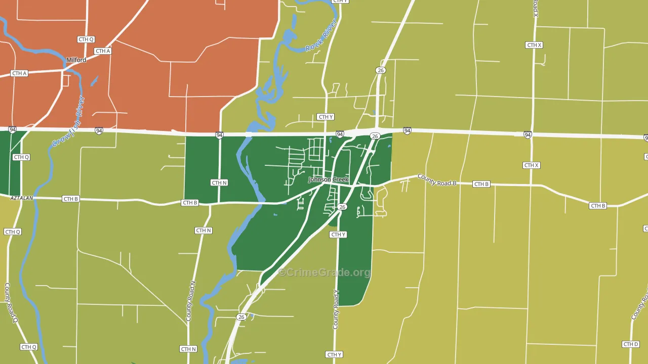 Johnson Creek, WI Map of Robbery Rates