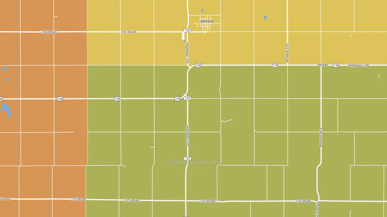 Johnson, NE Map of Robbery Rates