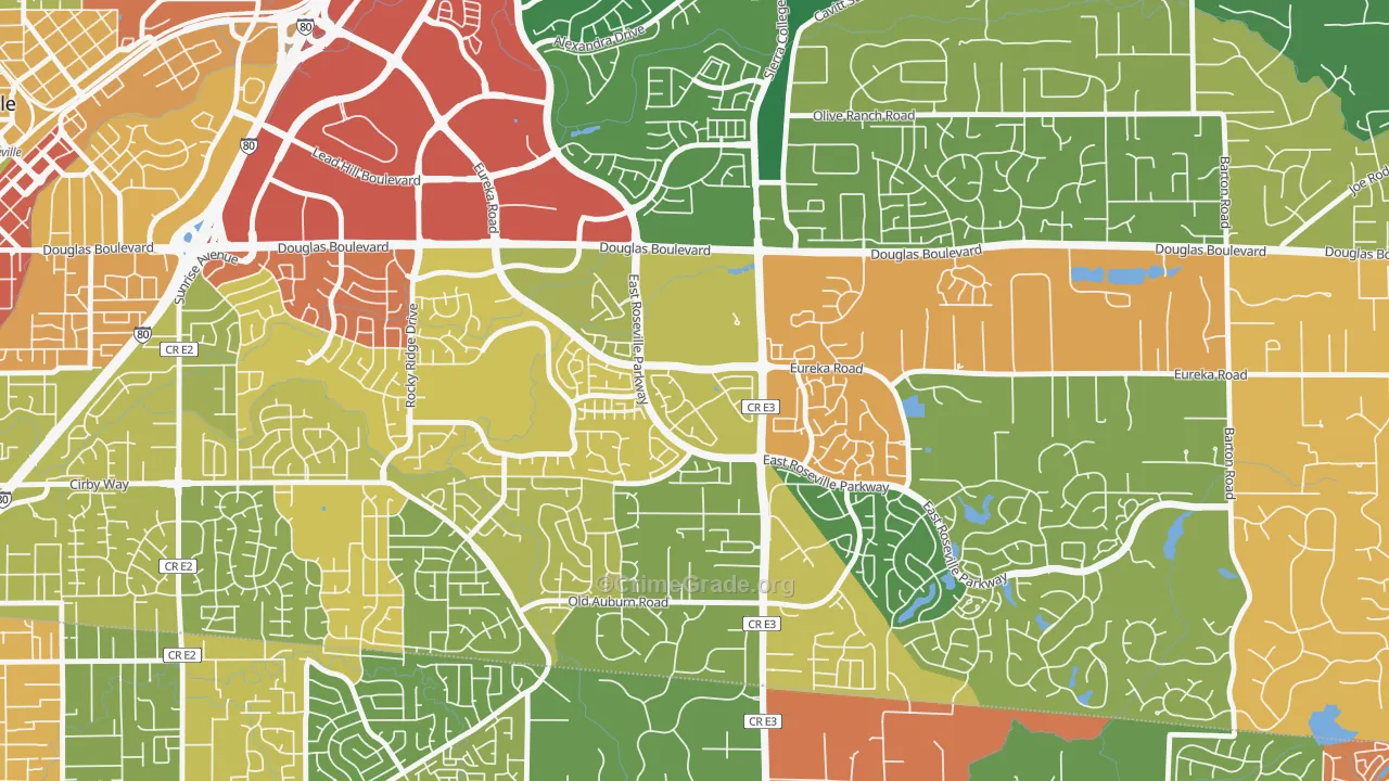 Johnson Ranch, Roseville, CA Map of Robbery Rates