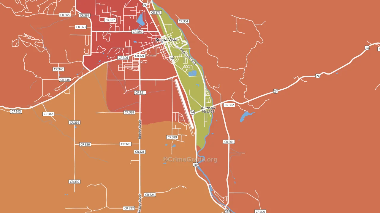 Johnson Village, CO Map of Robbery Rates