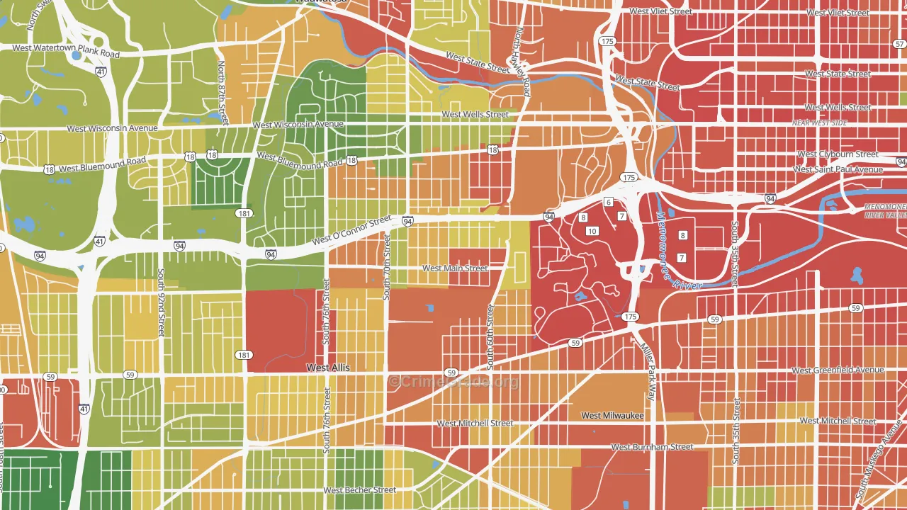 Johnson's Woods, Milwaukee, WI Map of Robbery Rates