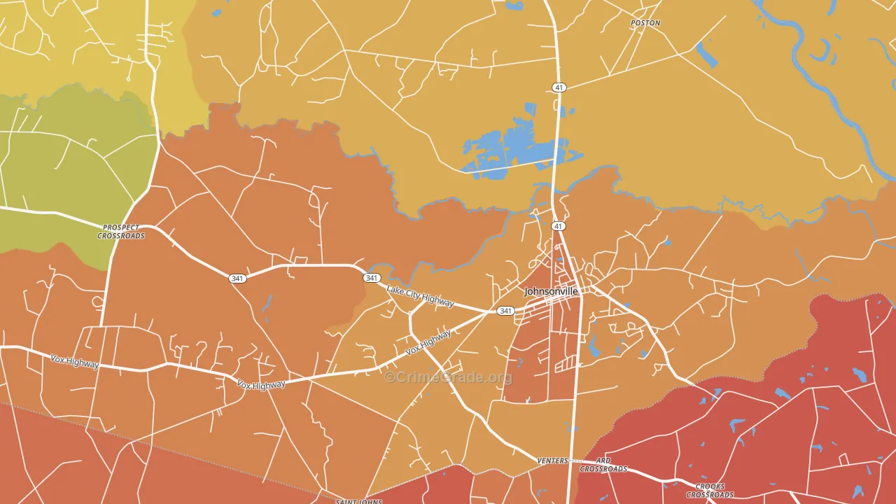 Johnsonville, SC Map of Robbery Rates