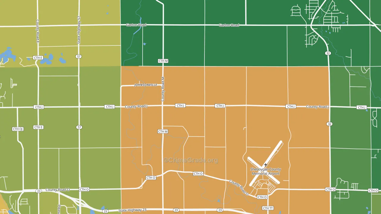 Johnsonville, WI Map of Robbery Rates