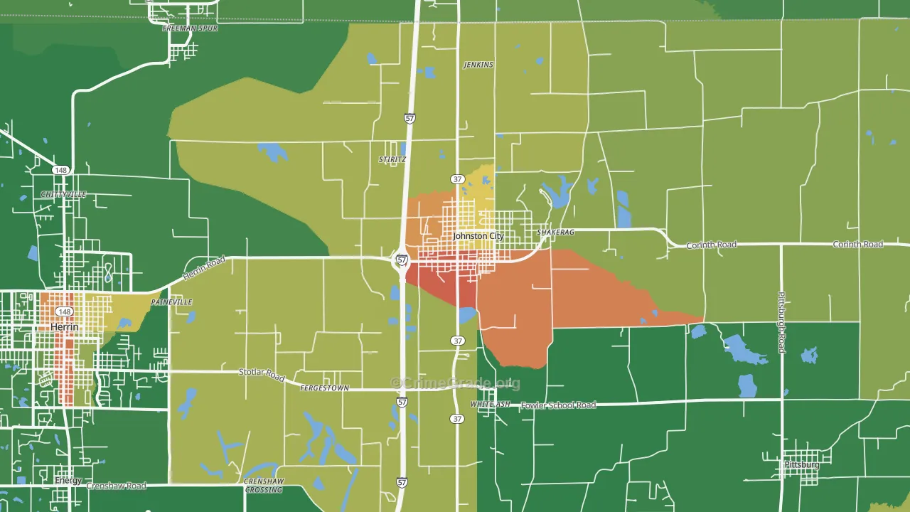 Johnston City, IL Map of Robbery Rates