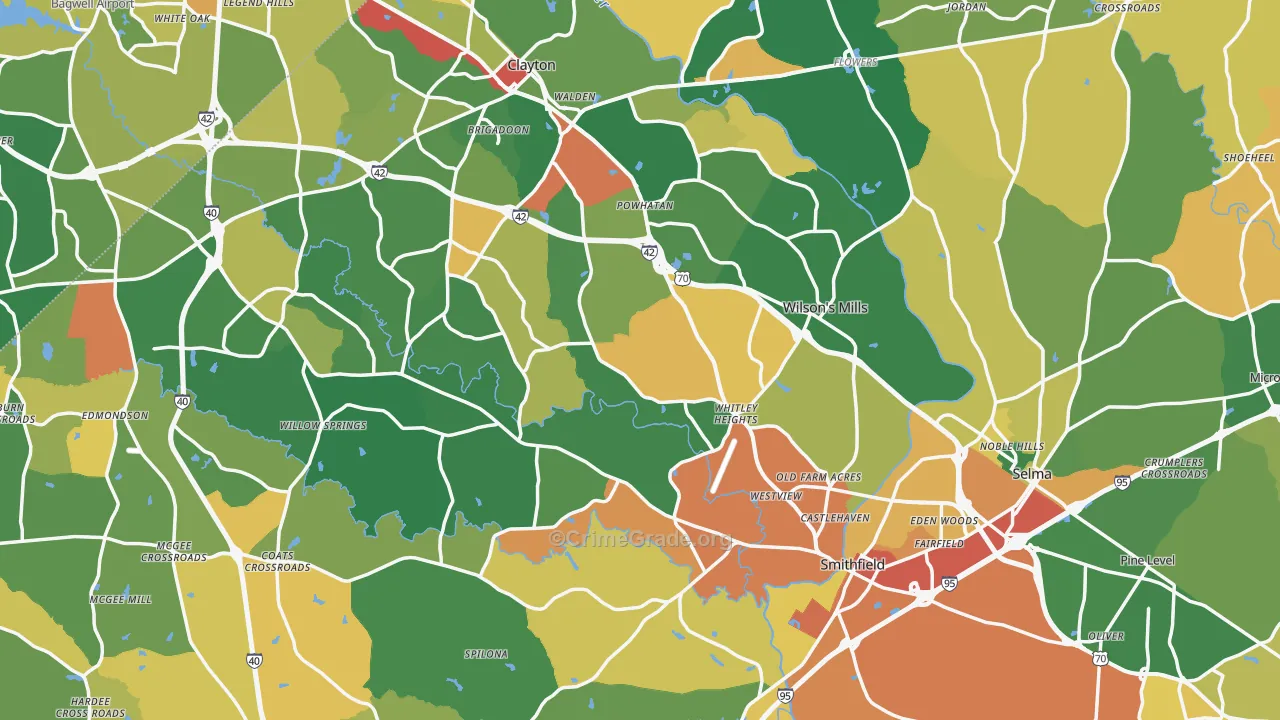 Johnston County, NC Map of Robbery Rates